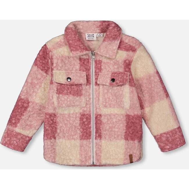 Zipped Plaid Overshirt, Off-White and Pink