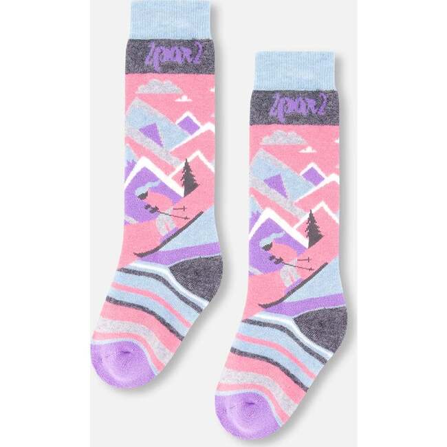 Winter Ski Socks with Merino Wool, Pink