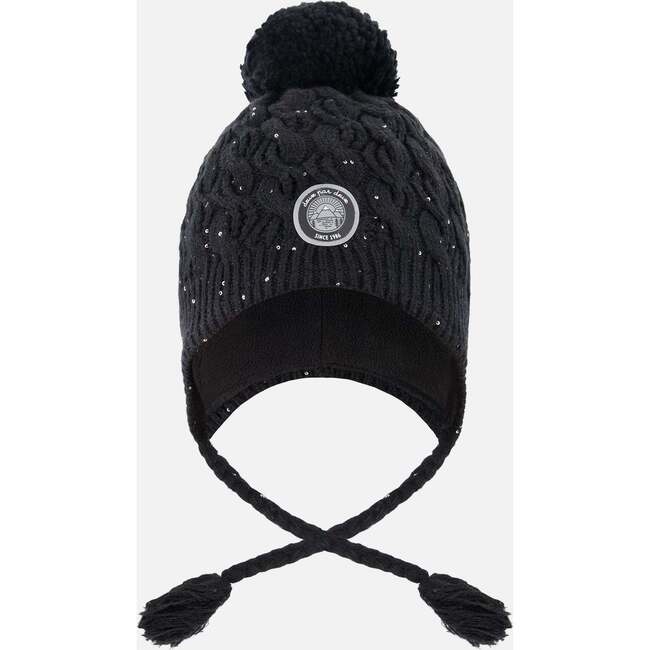 Winter Peruvian Knit Hat with Pompom and Lining, Black