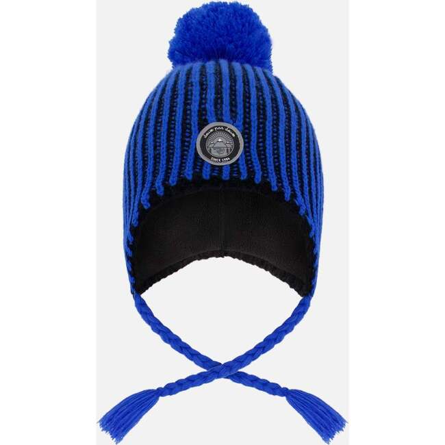 Winter Peruvian Knit Hat with Pompom and Lining, Black and Blue