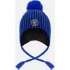 Winter Peruvian Knit Hat with Pompom and Lining, Black and Blue - Winter Hats - 1 - thumbnail