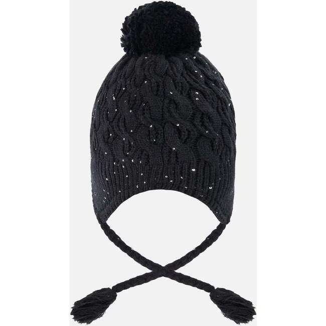 Winter Peruvian Knit Hat with Pompom and Lining, Black - Winter Hats - 2