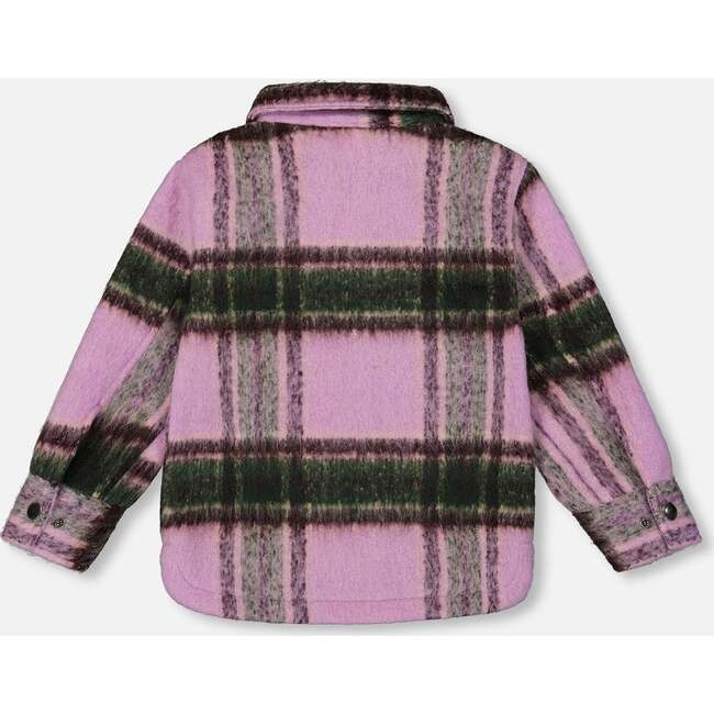 Zipped Plaid Overshirt, Mauve and Green - Jackets - 4
