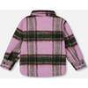 Zipped Plaid Overshirt, Mauve and Green - Jackets - 4