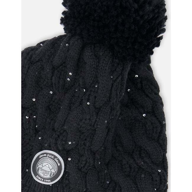 Winter Peruvian Knit Hat with Pompom and Lining, Black - Winter Hats - 3