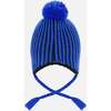 Winter Peruvian Knit Hat with Pompom and Lining, Black and Blue - Winter Hats - 4