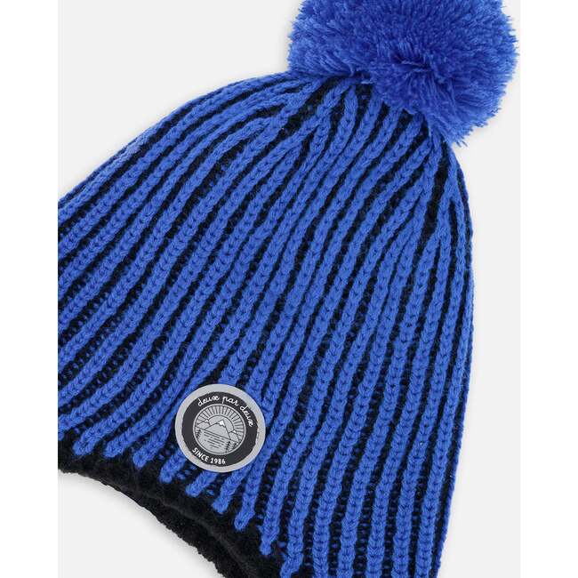 Winter Peruvian Knit Hat with Pompom and Lining, Black and Blue - Winter Hats - 5