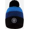 Winter Knit Hat with Pompom and Lining, Black and Blue - Winter Hats - 1 - thumbnail