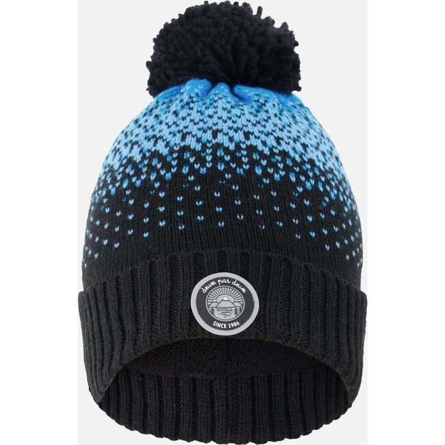 Winter Knit Pompom Hat with Lining, Black and Blue