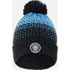 Winter Knit Pompom Hat with Lining, Black and Blue - Winter Hats - 1 - thumbnail
