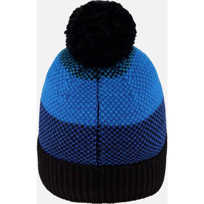 Winter Knit Hat with Pompom and Lining, Black and Blue - Winter Hats - 3