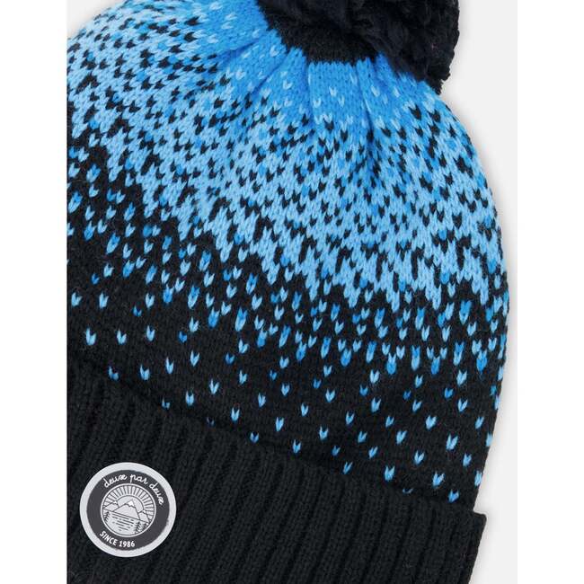 Winter Knit Pompom Hat with Lining, Black and Blue - Winter Hats - 3