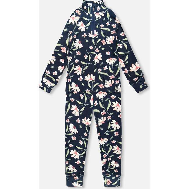 Two-Piece Thermal Underwear Set, Navy Flower Print