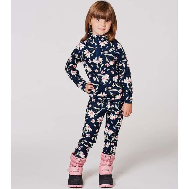 Two-Piece Thermal Underwear Set, Navy Flower Print - Underwear - 2