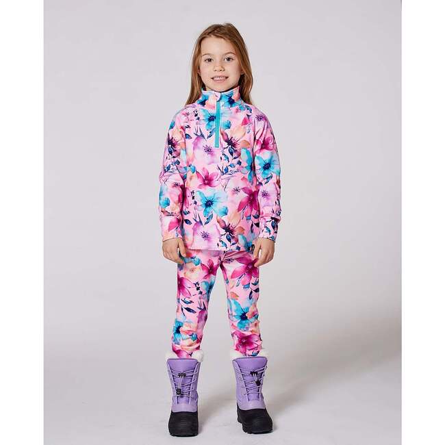 Two-Piece Thermal Underwear Set, Pink Watercolor Flower Print - Underwear - 2