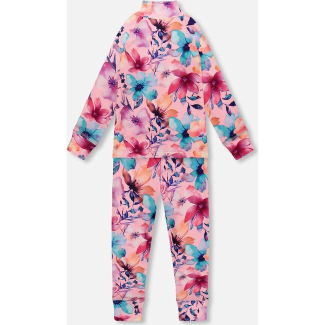 Two-Piece Thermal Underwear Set, Pink Watercolor Flower Print - Underwear - 3