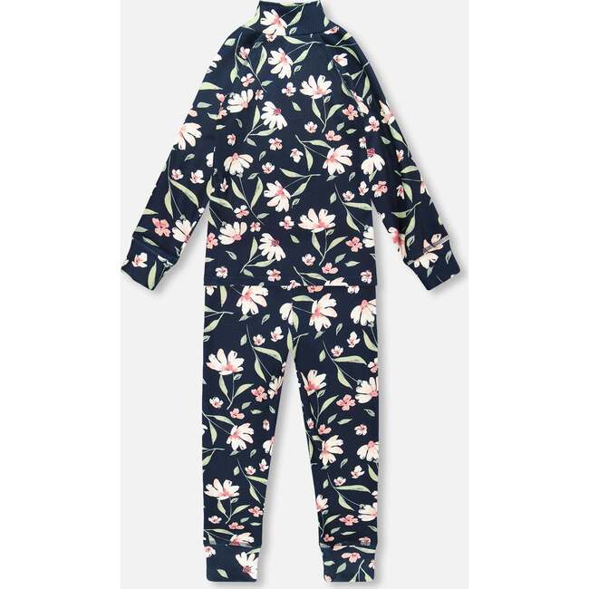 Two-Piece Thermal Underwear Set, Navy Flower Print - Underwear - 3