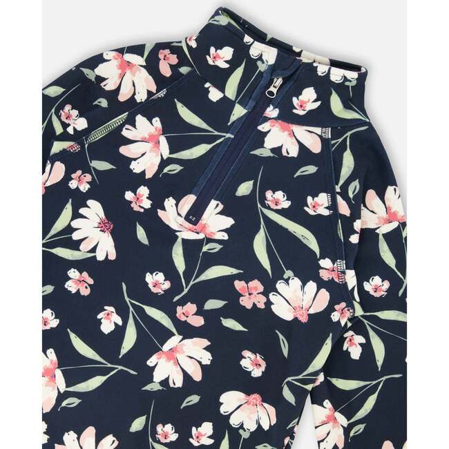 Two-Piece Thermal Underwear Set, Navy Flower Print - Underwear - 4