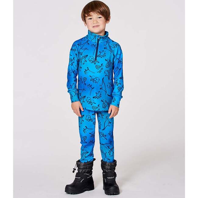 Two-Piece Thermal Underwear Set, Blue Gradient Dinosaur Print - Underwear - 2