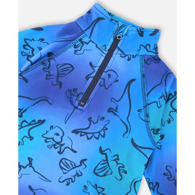 Two-Piece Thermal Underwear Set, Blue Gradient Dinosaur Print - Underwear - 4