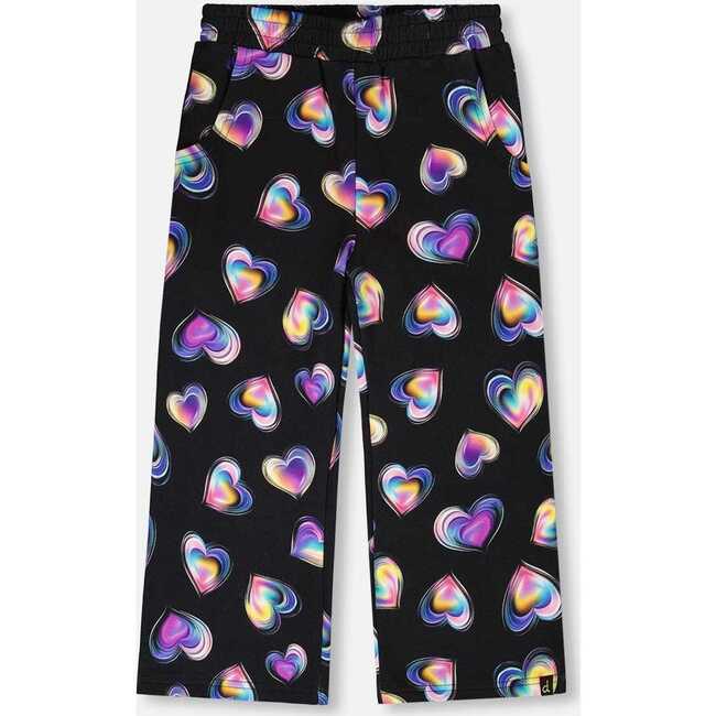 Wide Leg Fleece Pants, Black and Multicolor