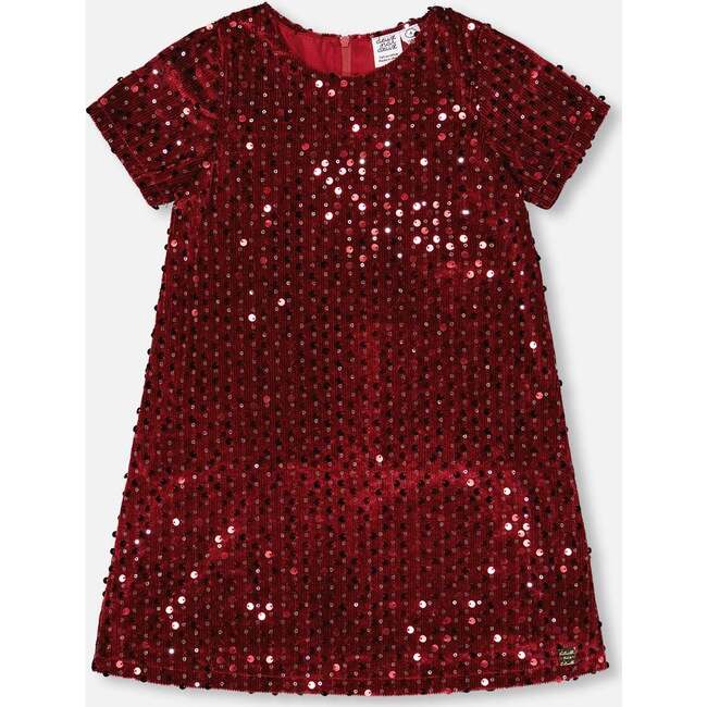Velvet Short Sleeve Dress, Red