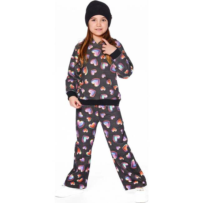 Wide Leg Fleece Pants, Black and Multicolor - Sweatpants - 2
