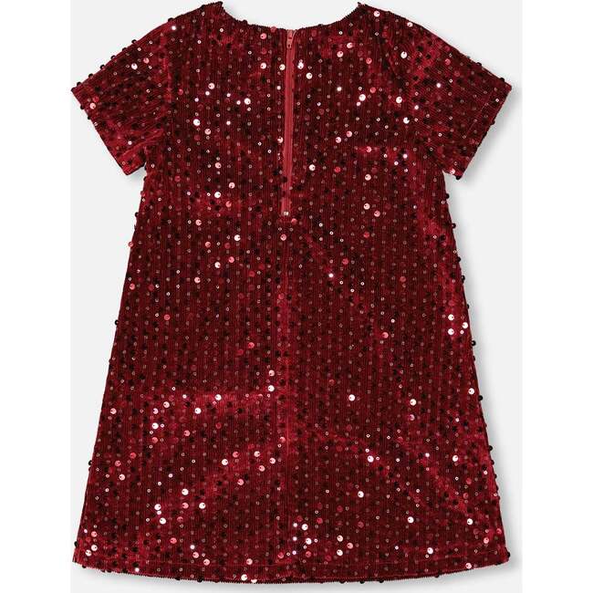 Velvet Short Sleeve Dress, Red - Dresses - 3