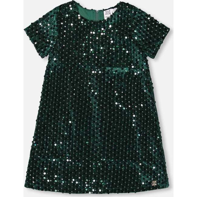 Velvet Short Sleeve Dress, Forest Green