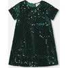 Velvet Short Sleeve Dress, Forest Green - Dresses - 1 - thumbnail