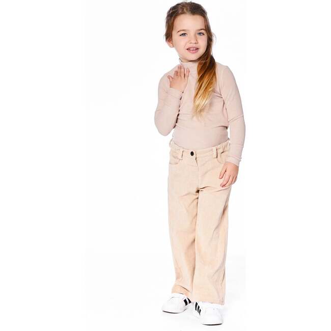 Wide Leg Corduroy Pants, Beige - Pants - 3