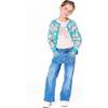 Wide Leg Stretch Jeans with Flower Stitching, Light Blue Denim - Jeans - 3