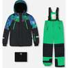 Two-Piece Play Snowsuit with Colorblocked Jacket, Green - Snowsuits - 1 - thumbnail