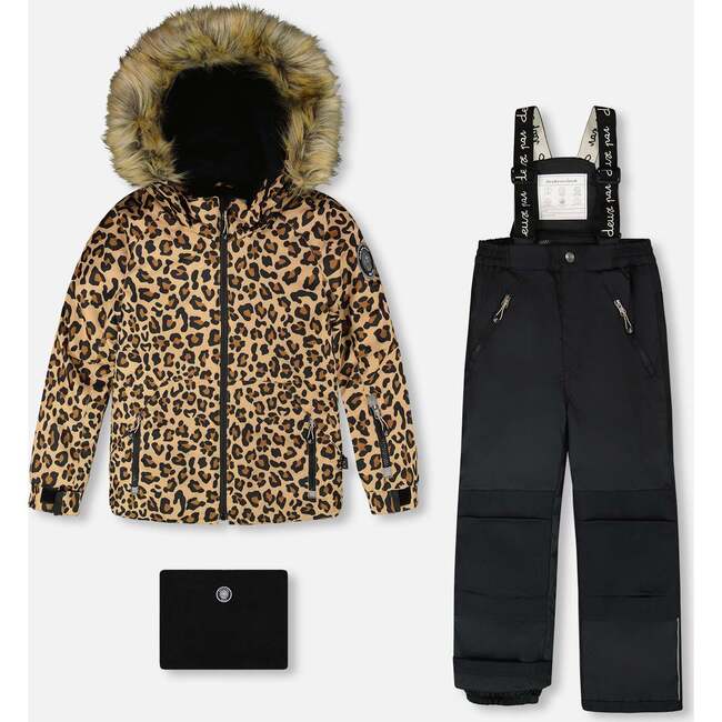 Two-Piece Play Snowsuit with Animal Print Jacket, Black