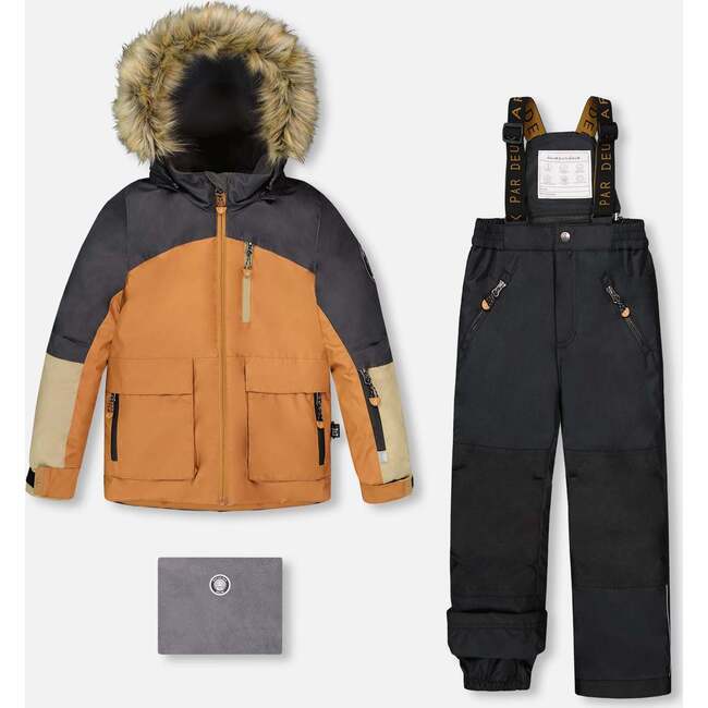 Two-Piece Play Snowsuit with Colorblocked Jacket, Black