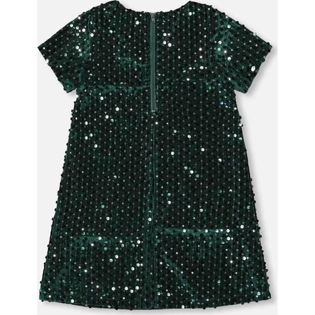 Velvet Short Sleeve Dress, Forest Green - Dresses - 3