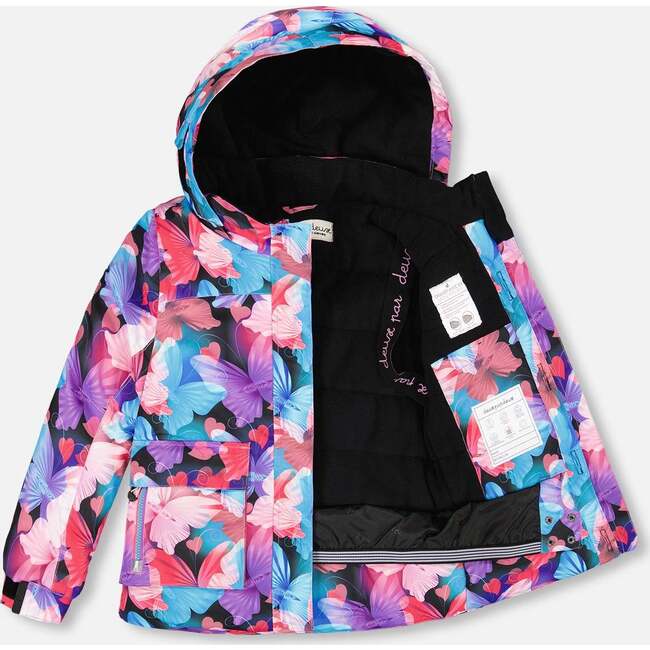 Two-Piece Play Snowsuit with Butterfly Print Jacket, Flash Coral - Snowsuits - 2