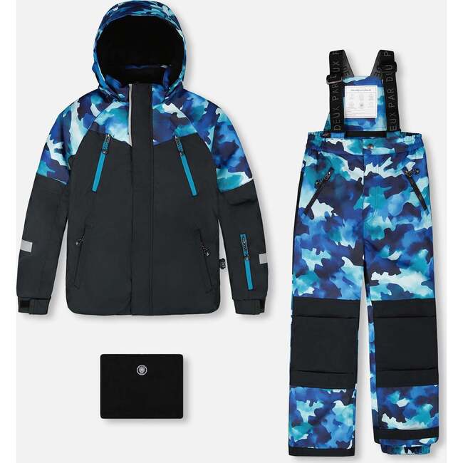 Two-Piece Play Snowsuit, Teal Blue Camouflage