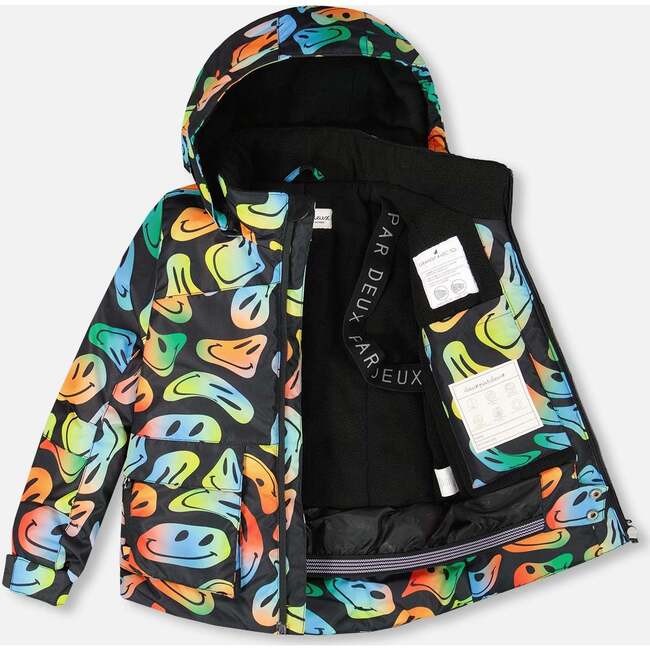 Two-Piece Play Snowsuit with Allover Print Jacket Smiley Face, Black - Snowsuits - 3