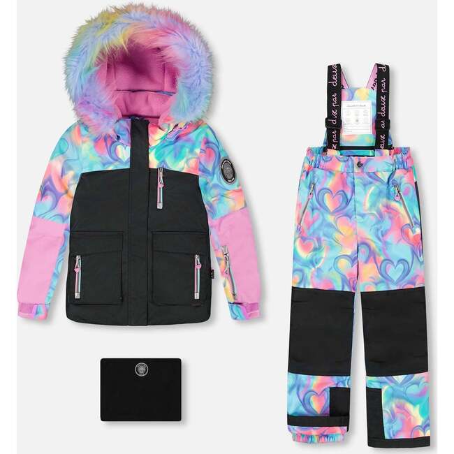 Two-Piece Play Snowsuit, Rainbow Heart Print