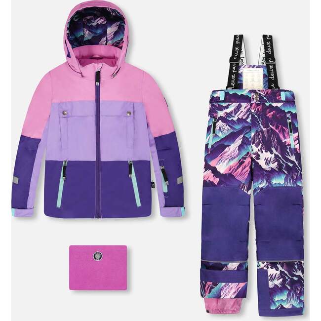 Two-Piece Teknik Snowsuit, Purple Mountain Print