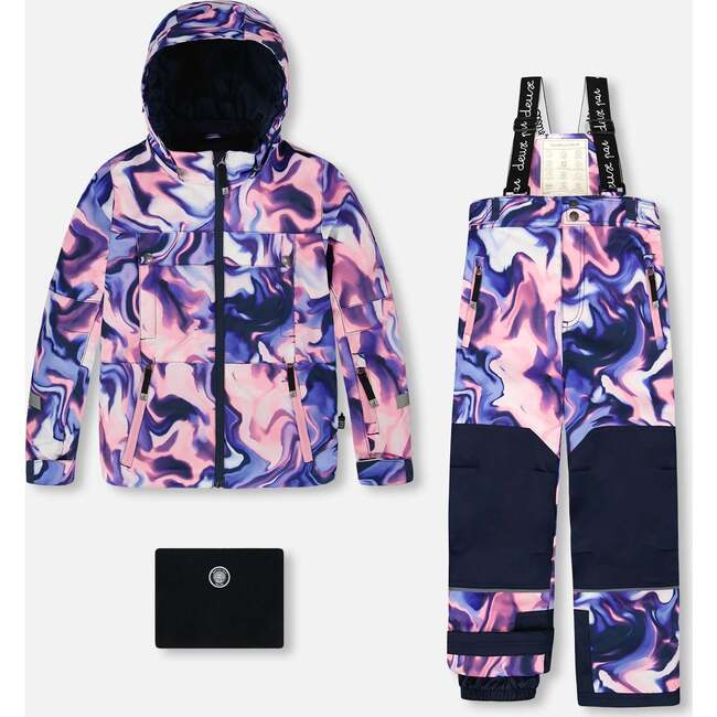 Two-Piece Teknik Snowsuit, Pink and Blue Marble