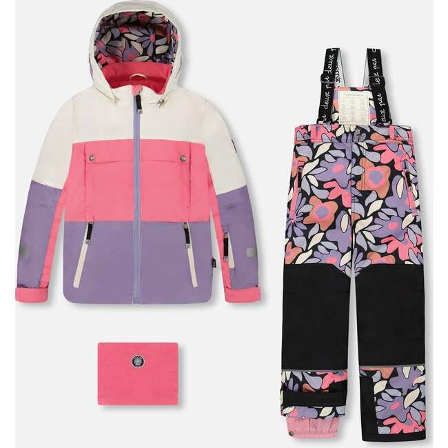 Two-Piece Teknik Snowsuit, Black Retro Flower Print