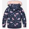 Two-Piece Play Snowsuit, Navy Unicorn Print - Snowsuits - 4