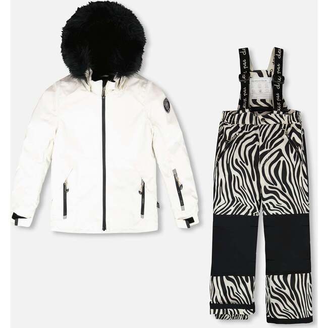 Two-Piece Play Snowsuit with Printed Pants, Off-White