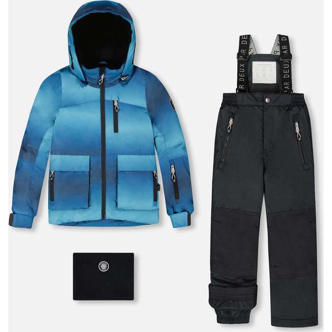 Two-Piece Play Snowsuit with Printed Jacket and Solid Pant, Black