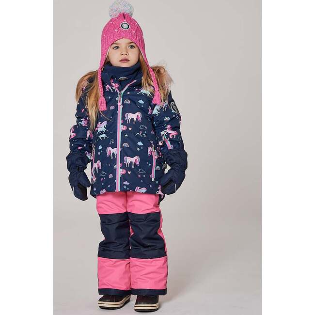 Two-Piece Play Snowsuit with Printed Jacket and Solid Pant, Candy Pink - Snowsuits - 2