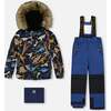Two-Piece Play Snowsuit with Printed Dinosaurs Jacket, Navy Blue - Snowsuits - 1 - thumbnail