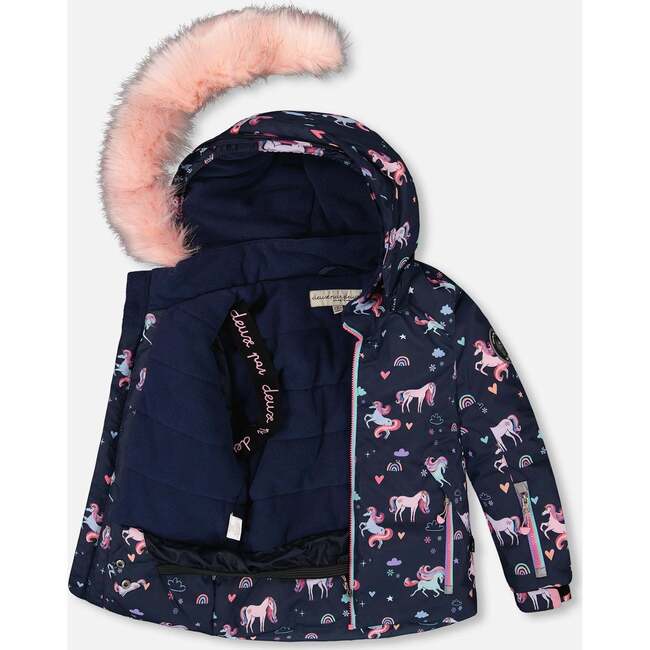 Two-Piece Play Snowsuit with Printed Jacket and Solid Pant, Candy Pink - Snowsuits - 3