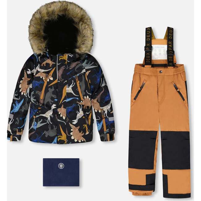 Two-Piece Play Snowsuit with Printed Dinosaurs Jacket Brown, Brown Sugar